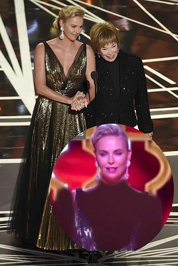 Así mostró la televisión iraní el escote de Theron.