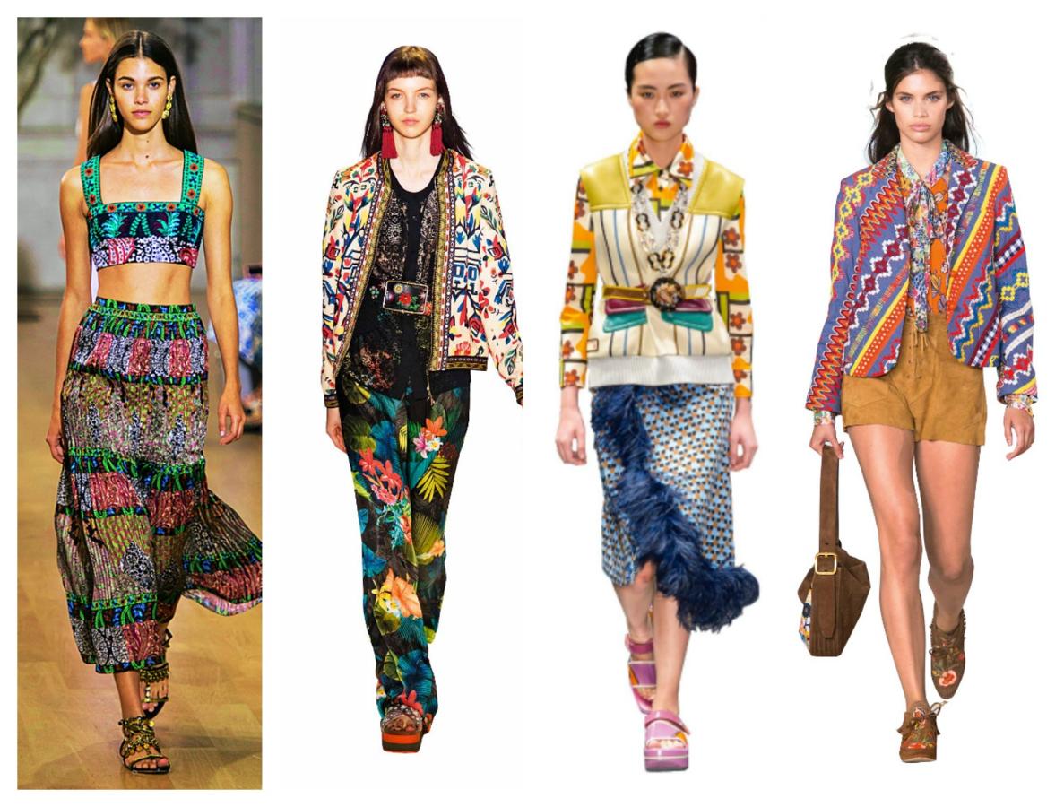 Flores, rayas, grafismos... Todos los estampados son aptos para combinar entre sí. La multiculturalidad nos inspira a unir los étnicos y los infantiles, los florales y los conceptuales... Etro, Desigual, Prada y Tory Burch.