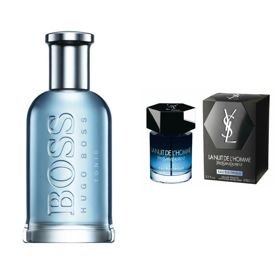 Su pasión es la maquinaria perfecta de los coches de carreras, en sincronía absoluta con su piloto. Como la efervescencia de pomelo, madera y jengibre de Boss Bottle Tonic, y el helecho oriental, con manzana y geranio, de La Nuit de l´Homme Eau Electrique. Boss Bottled Tonic de Hugo Boss (87 euros). La Nuit del l´Homme Eau Électrique de Yves Saint Laurent (92 euros).