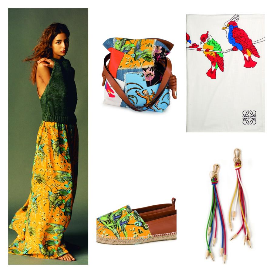 Loewe colabora con la emblemática tienda Paula´s de Ibiza, con una colección de prendas y accesorios inspirados en la naturaleza. Vegetación tropical y pájaros estampados en faldas, vestidos, tops y accesorios, característicos del local ibicenco que fue un fenómeno cultural en la isla pitiusa durante las décadas de los 80 y 90. La colección estará a la venta en mayo.