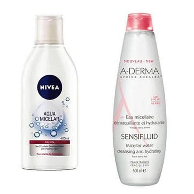 Sensifluid Agua Micelar Desmaquillante e Hidratante de A-Derma (14,70 €). Agua Micelar con aceite de almendras de Nivea (3,69 €).