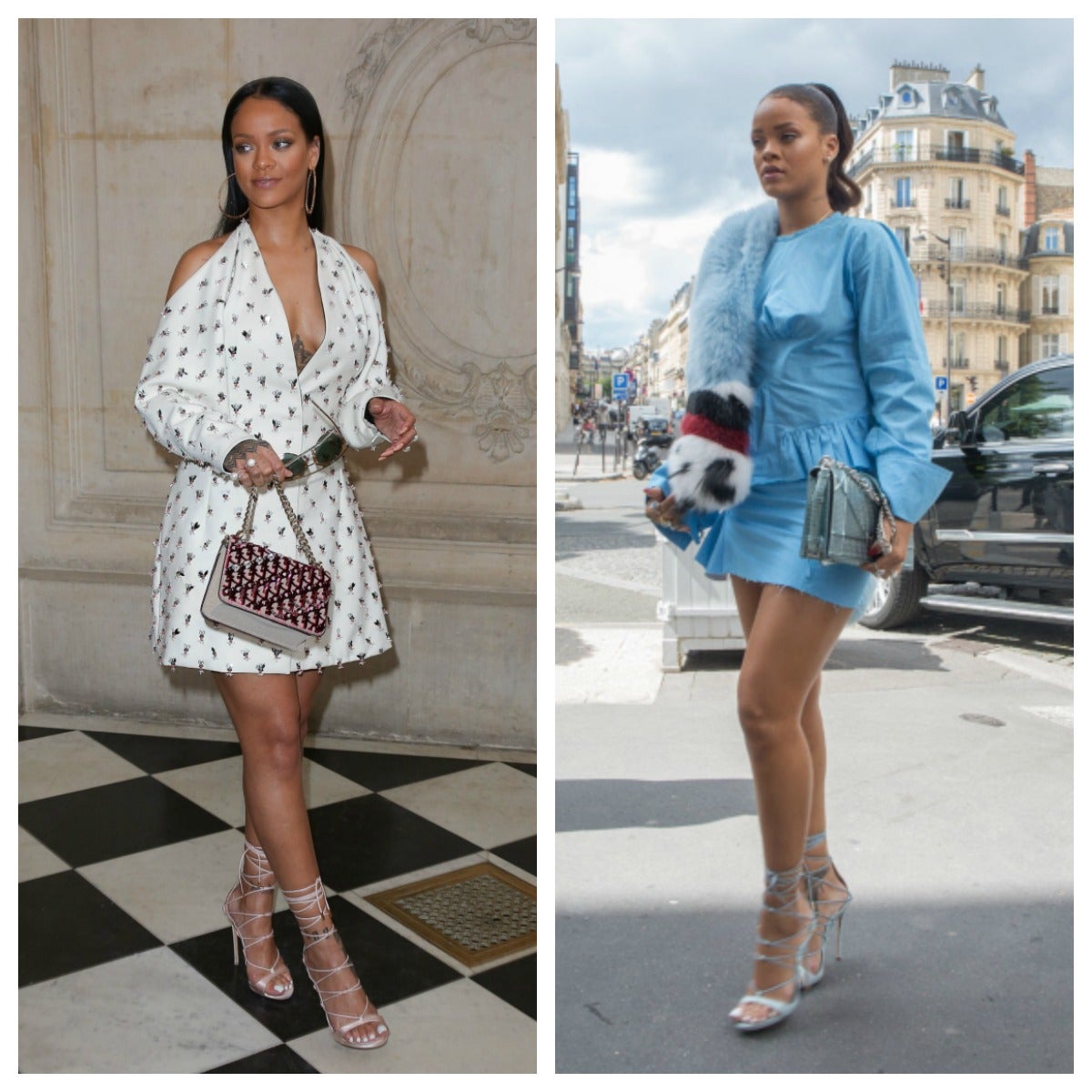 Tanto el septiembre como en julio de 2016 la cantante acudió a los desfiles de Dior, firma de la que es embajadora, con las mismas sandalias anudadas a la pierna que en una ocasión llevó en rosa y otra en azul y pertenecen a la firma francesa.