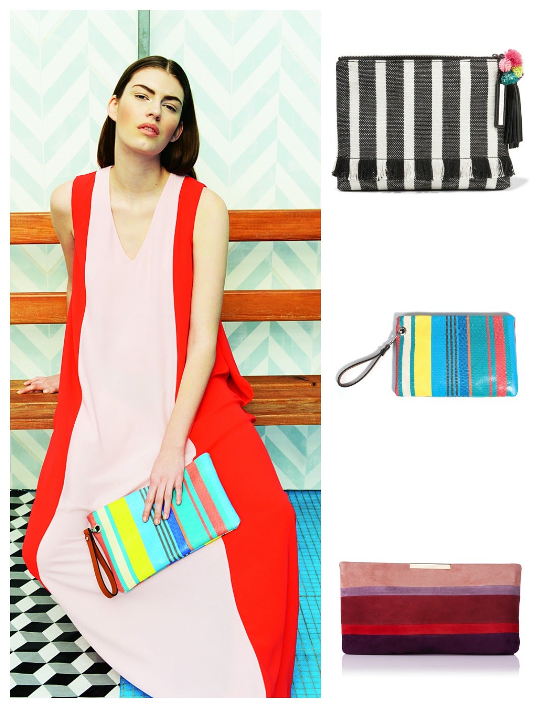 ¿Recuerdas los papeles pintados de los años 70? Quizá ni habías nacido, pero debes saber que muchos bolsos de esta temporada capturan la esencia de aquellos grafismos geométricos que cubrían las paredes y los transportan a pieles, lonetas de algodón y otros materiales para los bolsos del verano. Parfois presenta una colección entera de rayas y otras firmas cuentan con modelos de playa, calle, fiesta... siempre en rayas multicolores y también en blanco y negro. (Parfois,loeffer randall, L.K. Bennett)