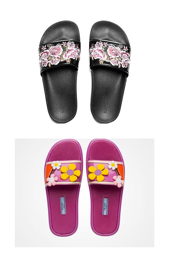 Chanclas bordadas, chanclas con pedrería, chanclas de cocodrilo... Las chanclas de piscina de toda la vida se transforman en el calzado más descaradamente chic del verano. Versiones para todos los gustos y bolsillos (desde Prada o Miu Miu hasta H&amp;M o Zara) invaden las colecciones veraniegas. No te conformes con un par cualquiera, elige bien porque el punto de mira estará puesto en tus pies. Alberta Ferretti y Prada.