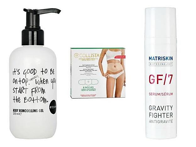 Forme Actif Traitement Corps Cuidado intensivo piel firme de La Biosthetique (40 euros). Parche Tratamiento Remodelador Abdomen y caderas de Collistar (49,35 euros). SlimDesign Vientre Plano de Elancyl (31,95 euros).