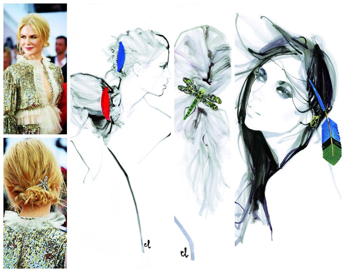 Por sus manos pasan las mejores melenas de la alfombra roja: Nicole Kidman, Monica Bellucci, Juliette Binoche, Carlota Casiraghi... John Nollet (1970) comenzó con 18 años en Montpellier y hoy tiene salones en París, Courchevel y Saint Barth. Lo suyo es la alta costura capilar: "Mis peinados son realizaciones sur mesure. La creación de un corte reposa sobre el mismo principio que un vestido a medida". Ahora lanza su primera colección de accesorios, mientras viaja con un baúl de Louis Vuitton para sus enseres. www.johnnollet.com. La actriz Nicole Kidman, en el festival de Cannes, peinada y con un adorno de Nollet. Bocetos del peluquero.