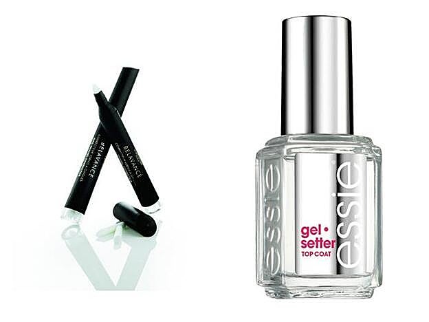 Belavance Nail Enamel Corrector de La Biosthetique (13,50 euros). Gel Setter Top Coat de Essie (12,99 euros).