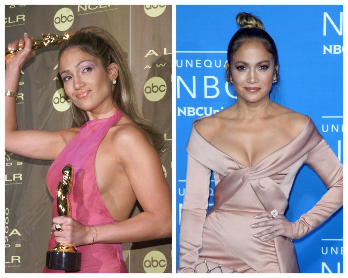 A Jennifer Lopez los años también le sientan muy bien. En el año 2000 la actriz y cantante lucía un rostro aniñado, pero un look beauty que seguro le gustaría borrar de su memoria: cejas finas y sombras malvas, con labios naranjas con acabado espejo.