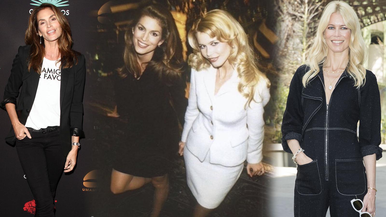 Las modelos Claudia Schiffer y Cindy Crawford son amigas de profesión e iconos de la moda de los 90.