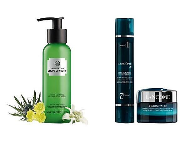 Líquidos. Visionnaire Crescendo Progressive Nigth Peel de Lancome (79 euros). Drops of Youth Peeling Líquido Rejuvenecedor de The Body Shop (19 euros).