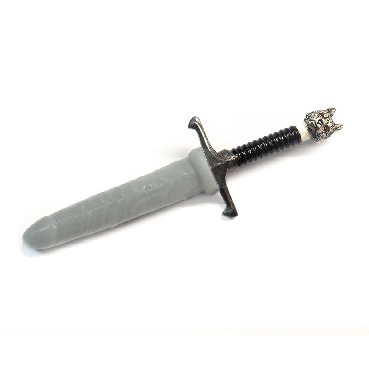 Detalle del vibrador decorado con la cabeza de lobo que luce la espada de Jon Snow, que es uno de los artículos de Geek Sex Toys más demandados por los fans de la serie.