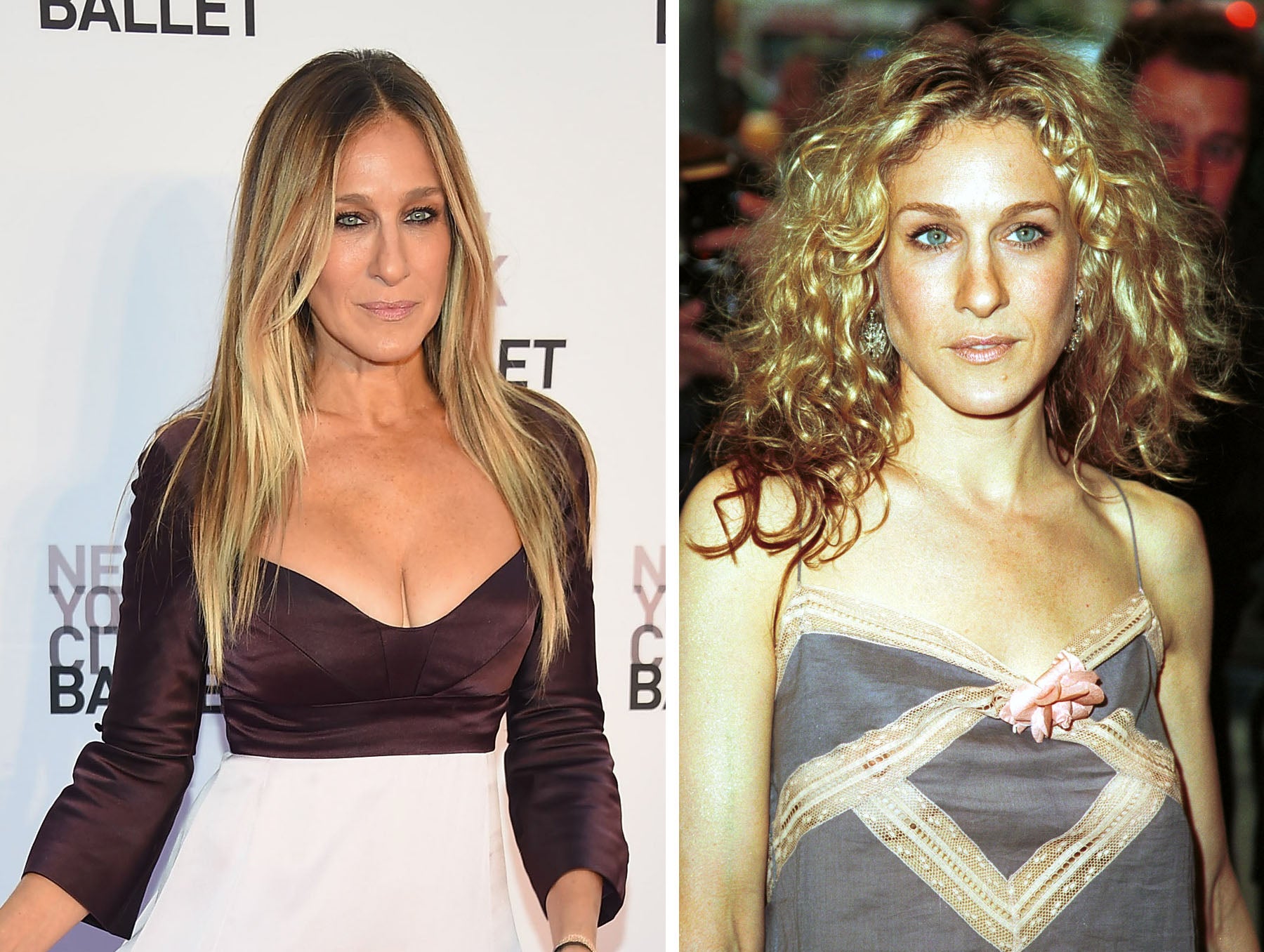 En el 2000 (foto de la derecha) Sarah Jessica Parker empezaba a conocer las mieles del éxito gracias a su papel protagonista en 'Sexo en Nueva York'. Poco después la actriz pasaría por el quirófano para aumentar la talla de su pecho.