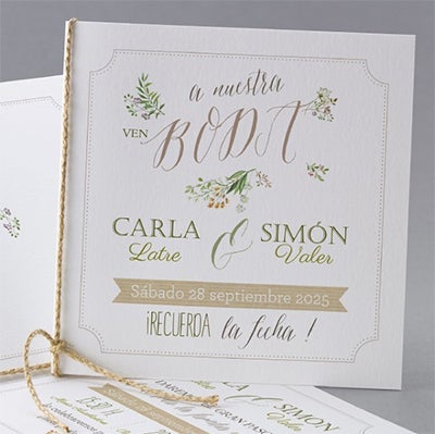 Si la idea es celebrar una boda rústica chic la invitación del estilo garden es perfecta.