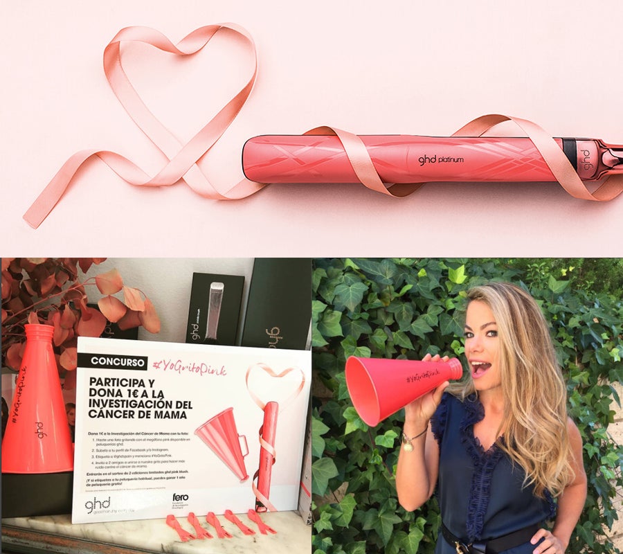GHD, la firma de stylers y otras herramientas para el pelo, también se usa a la lucha contra el cáncer de mama. Por una parte, la firma realizará una donación a la Fundación FERO de las ventas de la edición limitada ghd pink blush collection. Y por otra parte, ha lanzado el concurso #YoGritoPink. Todas las participantes podrán fotografiarse con el megáfono pink para alzar su voz y apoyar la investigación del cáncer de mama, ya que cada fotografía compartida en redes sociales con el hashtag #YoGritoPink, dona 1€ a la Fundación Fero.