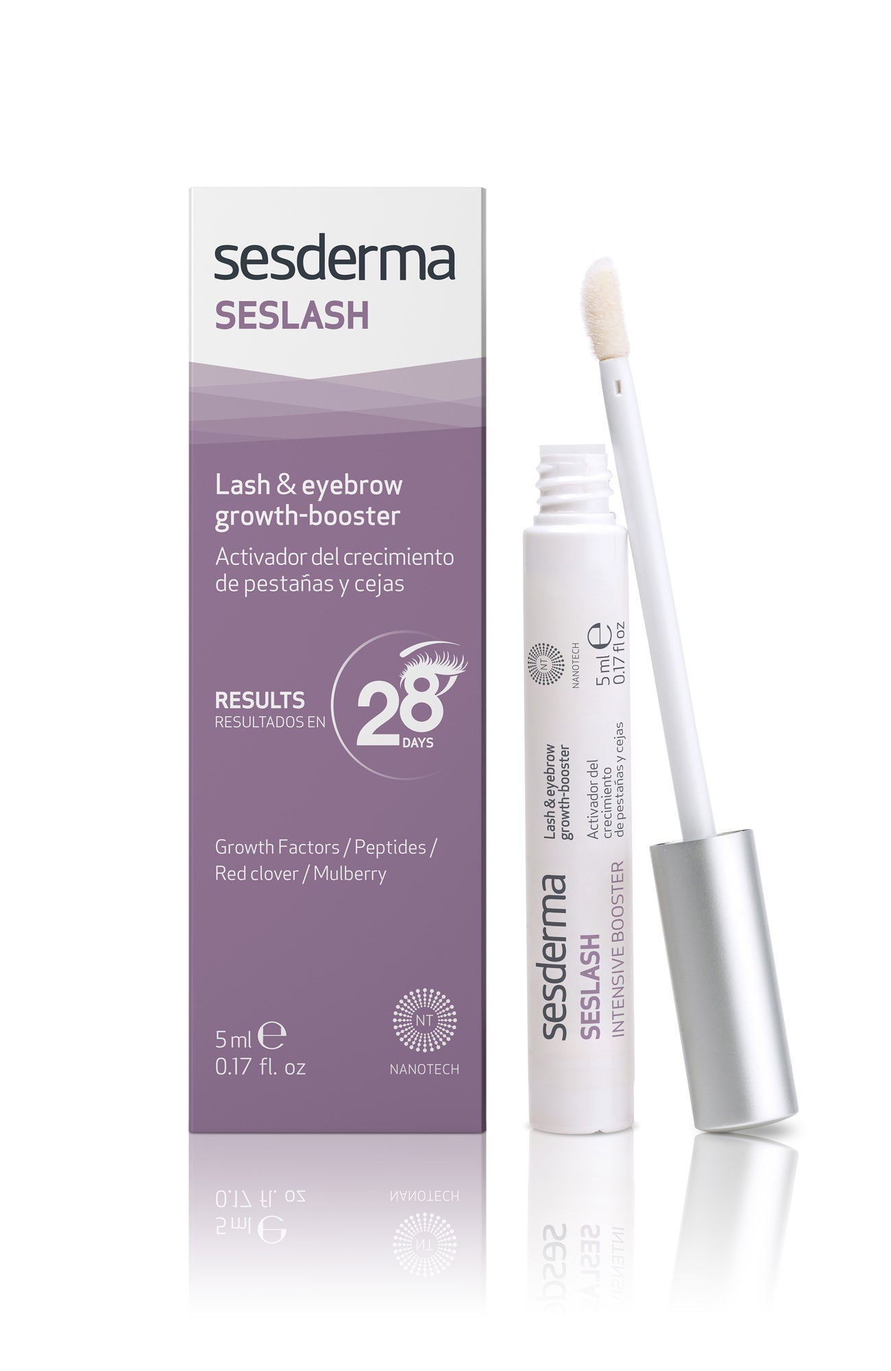 Activa el ciclo de crecimiento de las pestañas, aumenta el diámetro y retrasa su caída por la acción del trébol rojo, los péptidos, los factores de crecimiento y Morus alba. Además, nutre y acondiciona las pestañas para evitar su rotura gracias al ácido hialurónico, aceite de jojoba y pantenol. Sirve también para las cejas. (29,95€)