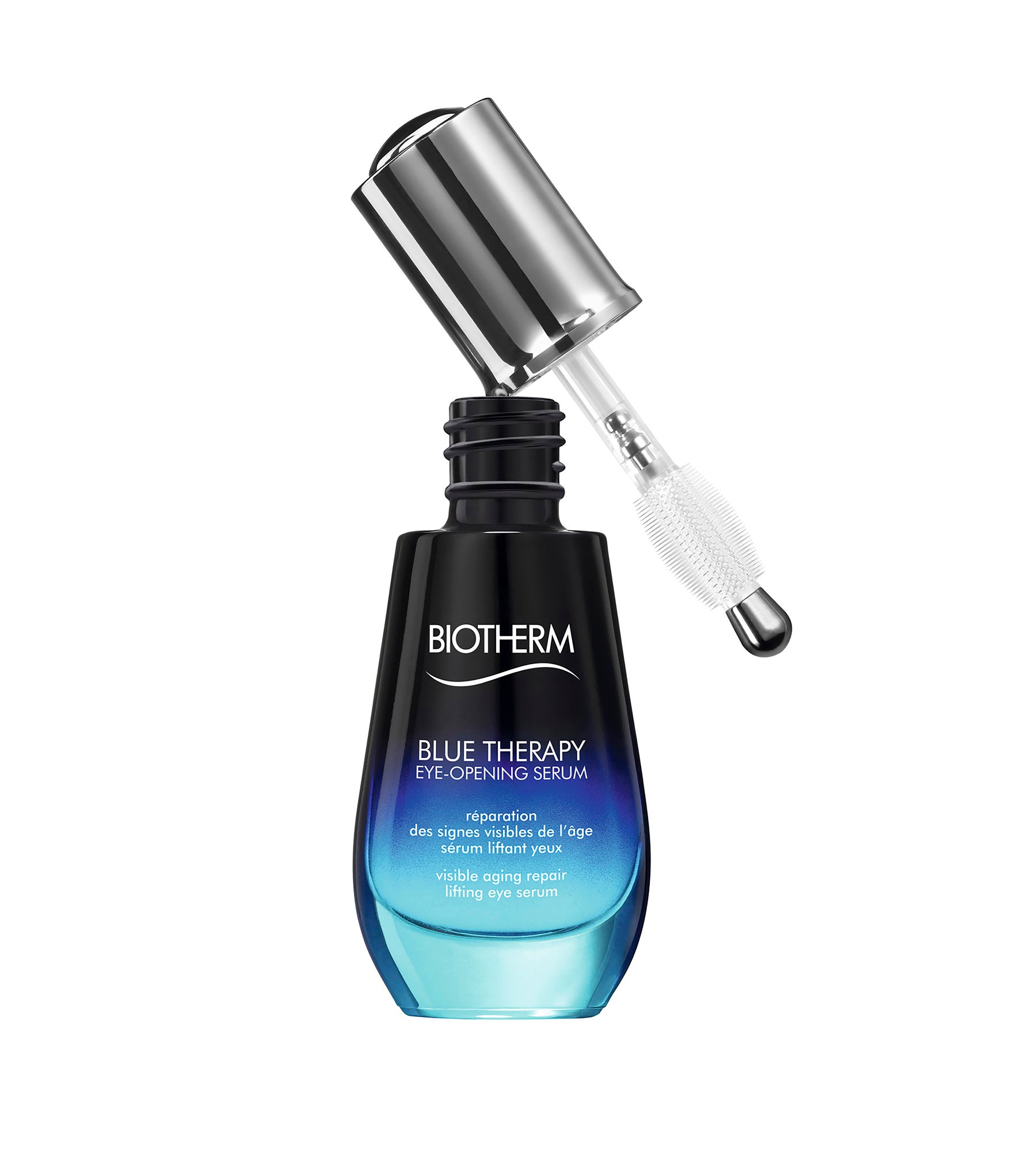 Sérum para ojos Blue Therapy Eye-Opening de Biotherm. Efecto lifting, anti-bolsas, anti-arrugas y pestañas, para una mirada más joven. (52€)