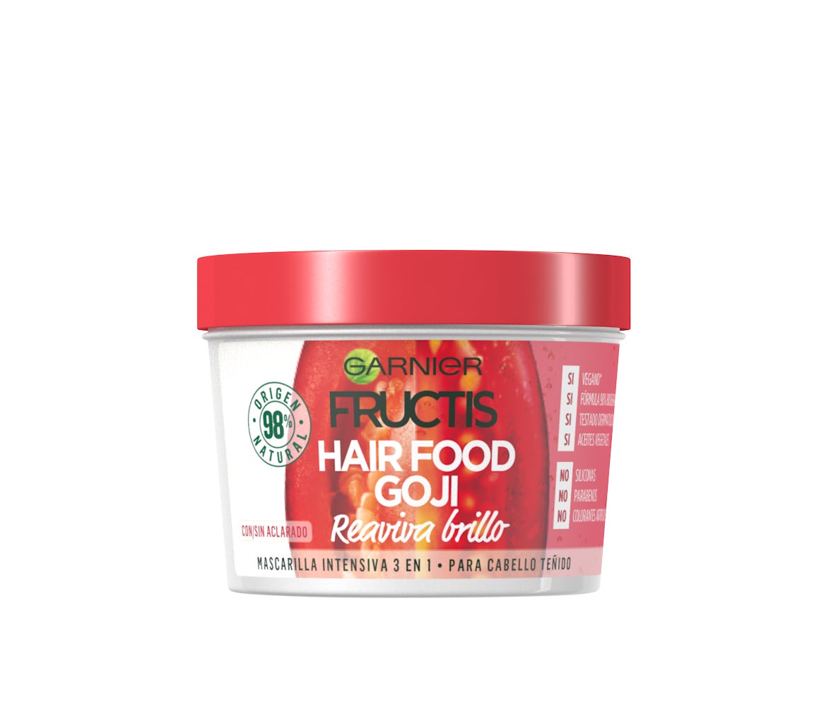 Mascarilla Hair Food de Fructis de Garnier. Mascarilla intensiva 3 en 1 para cabello teñido que puedes usar como acondicionador, mascarilla o producto sin aclarado. (5,95€)