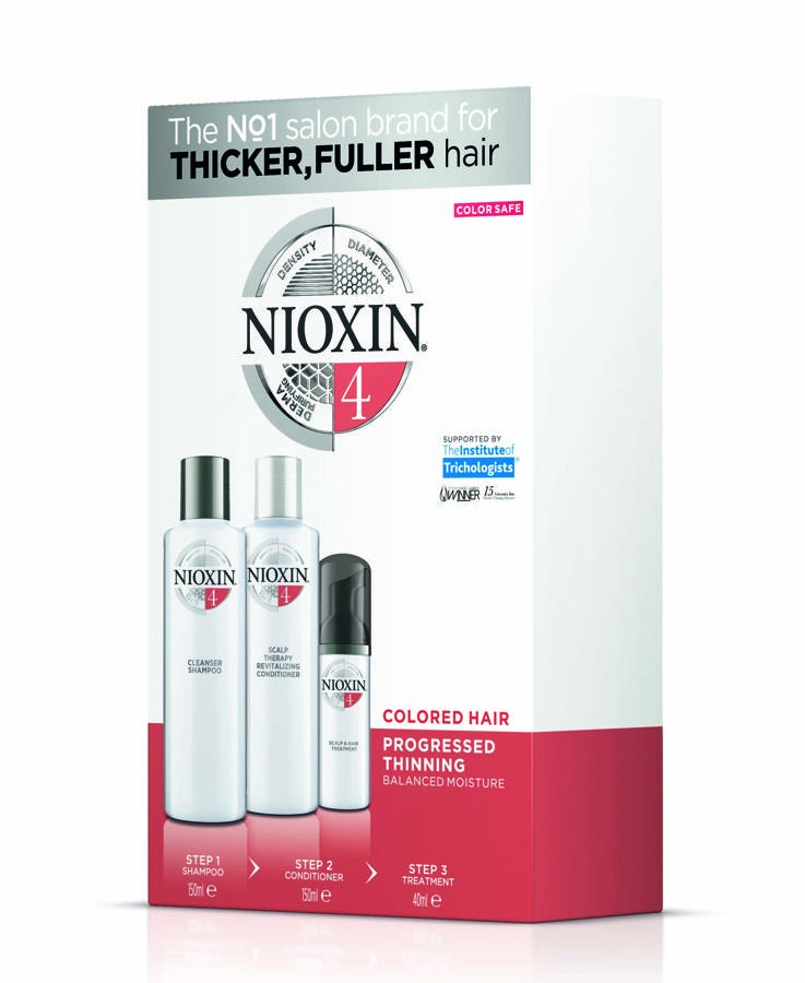 Sistema 3 pasos de Nioxin. Con la tecnología Pro-Color Shield que sella la cutícula y protege el color hasta 18 lavados. Champú, acondicionador y tratamiento. (38,70€)