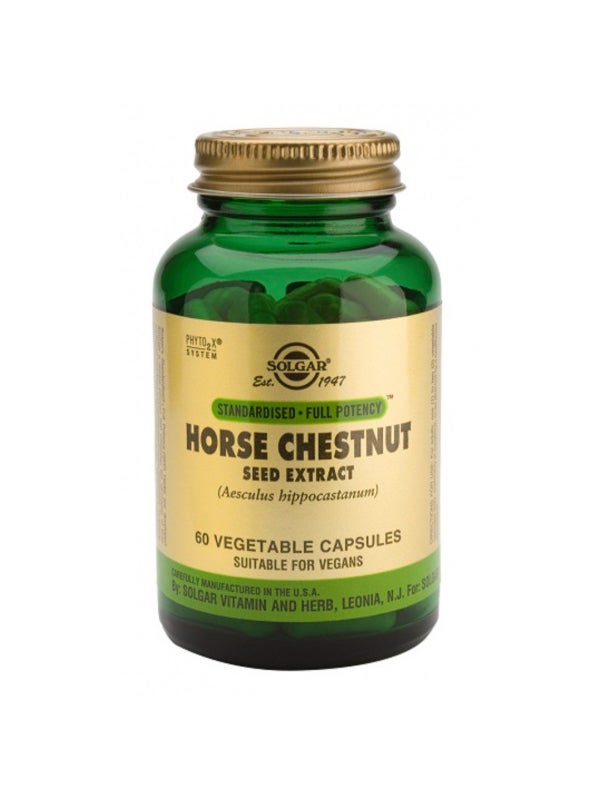 Castaño de Indias de Solgar. Extracto de semilla de castaño de indias y semilla de castaño de indias en polvo. Tonifica los vasos sanguíneos, los refuerza y mejora la circulación. (24,90€)