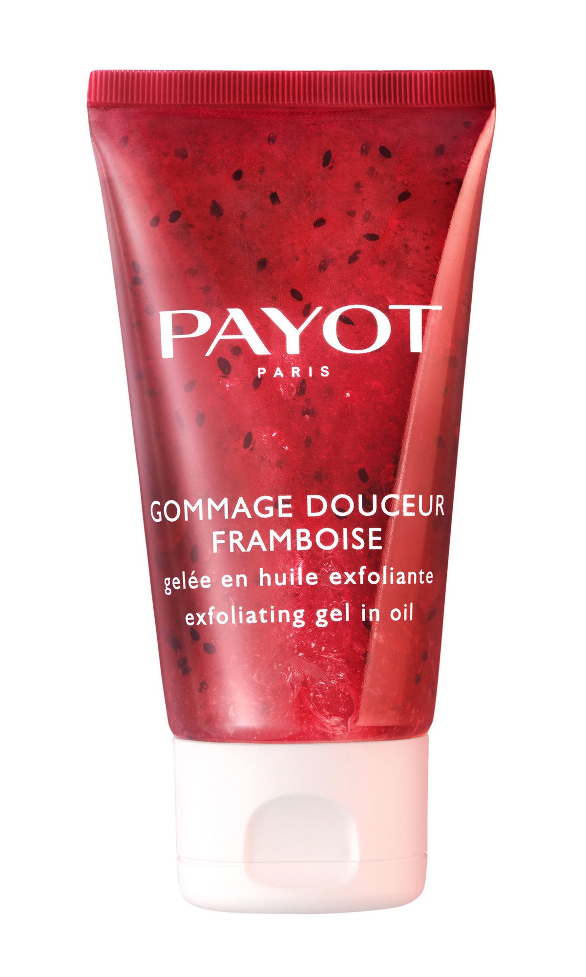 Exfoliante Douceur Framboise de Payot. Gel en aceite con granos de frambuesa para una exfoliación suave. (34€)