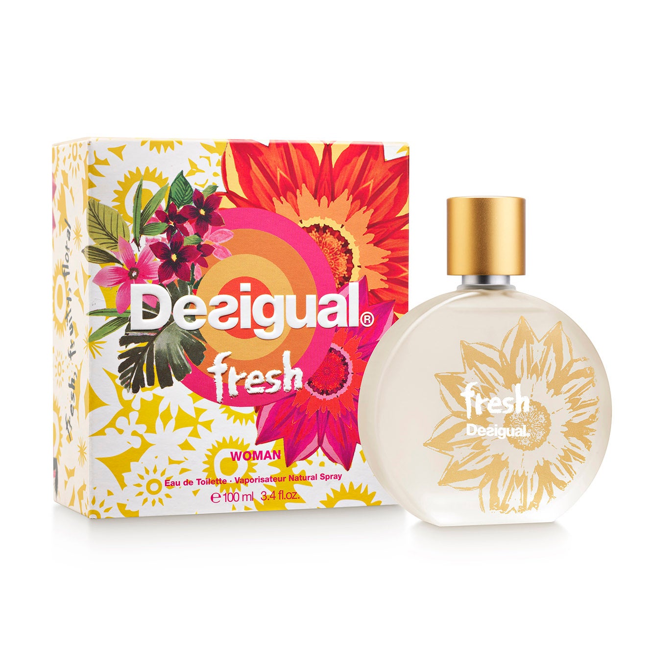 Desigual Fresh para mujer. Un cóctel joven y chispeante con notas afrutadas, combinando un toque de mojito con un núcleo moderno y floral. (44€, 100 ml)