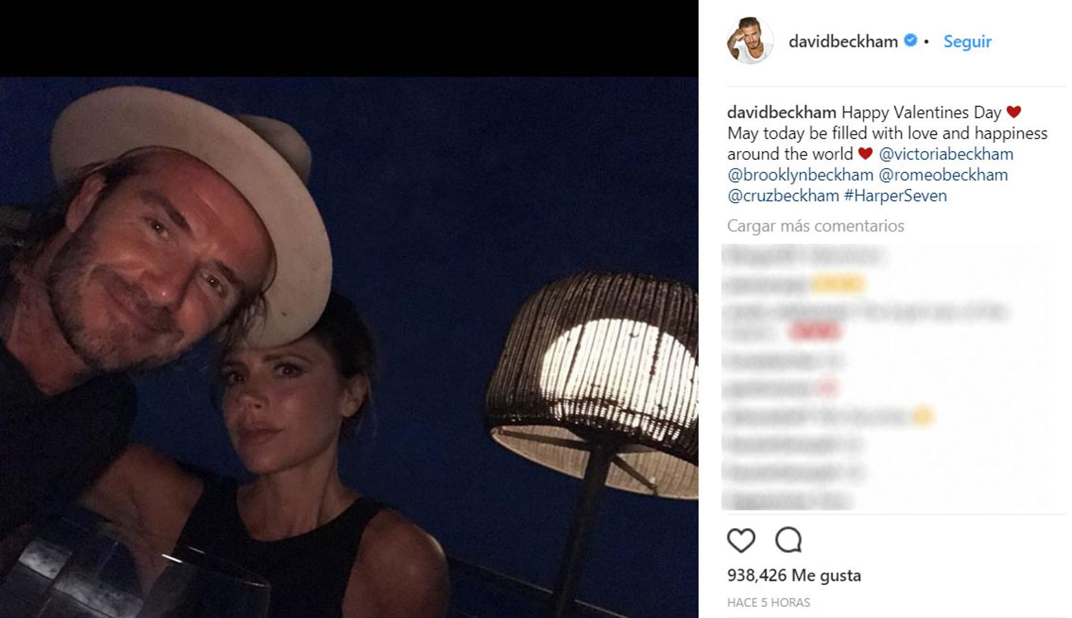 David Beckan también ha declarado su amor por Instagram a su mujer: "Feliz día de San Valentín. Que hoy se llene el mundo de amor y felicidad".