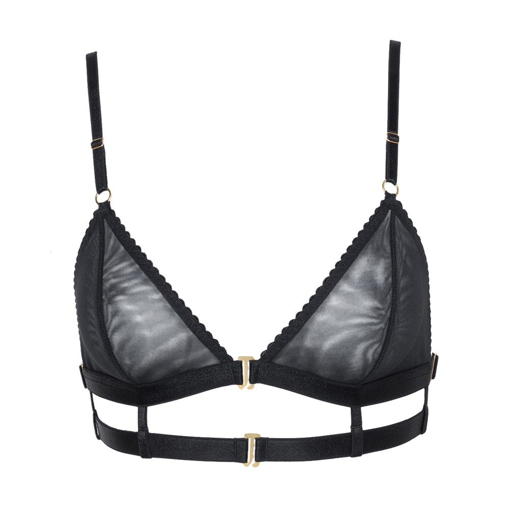 Sujetador negro con transparencias y dos cierres de Gonzales. Precio: 95 euros.