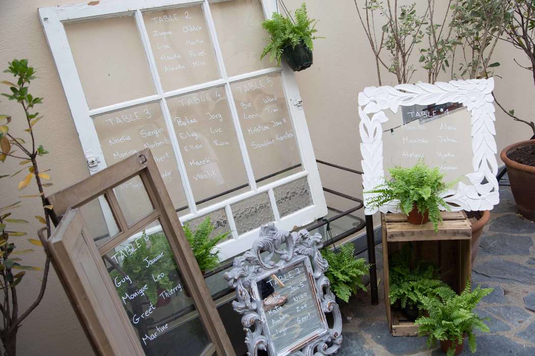 Recicla ventanas o puertas antiguas, píntalas, y escribe los nombres de los invitados directamente. En los cristales, por ejemplo, quedará estupendo.