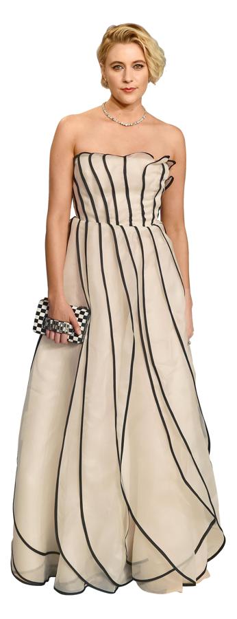 Greta Gerwig con vestido de Dior Couture.