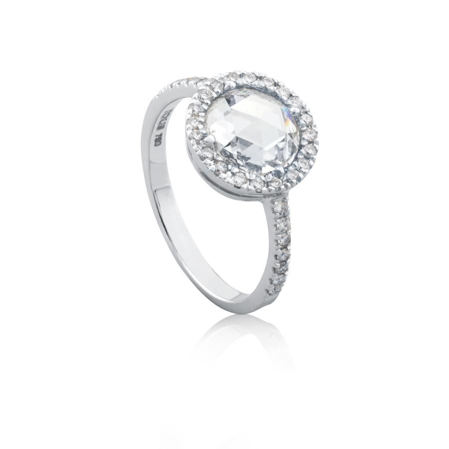 Solitario en oro blanco de 18kt y diamantes talla rosa de 1.5 qt