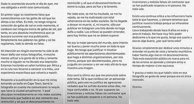 Este es el comunicado que Dulceida ha colgado en sus 'stories' de Instagram.