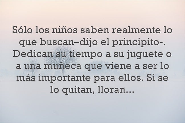 Sólo los niños saben realmente lo que buscan–dijo el principito-. Dedican su tiempo a su juguete o a una muñeca que viene a ser lo más importante para ellos. Si se lo quitan, lloran...