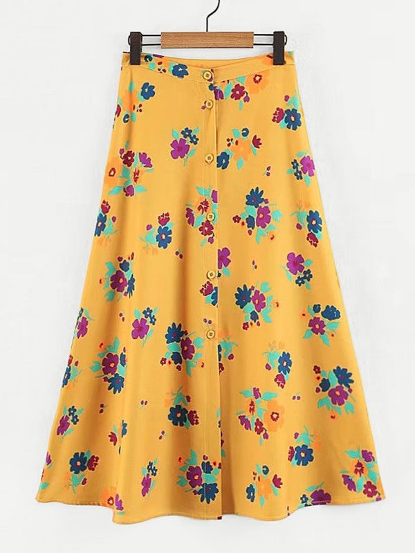 Falda amarilla con estampado floral de Shein: 16,51 euros.