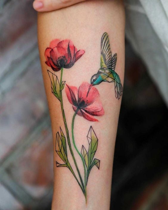 Flor con formas geométricas y pájaros en el brazo. ¿Te gusta?