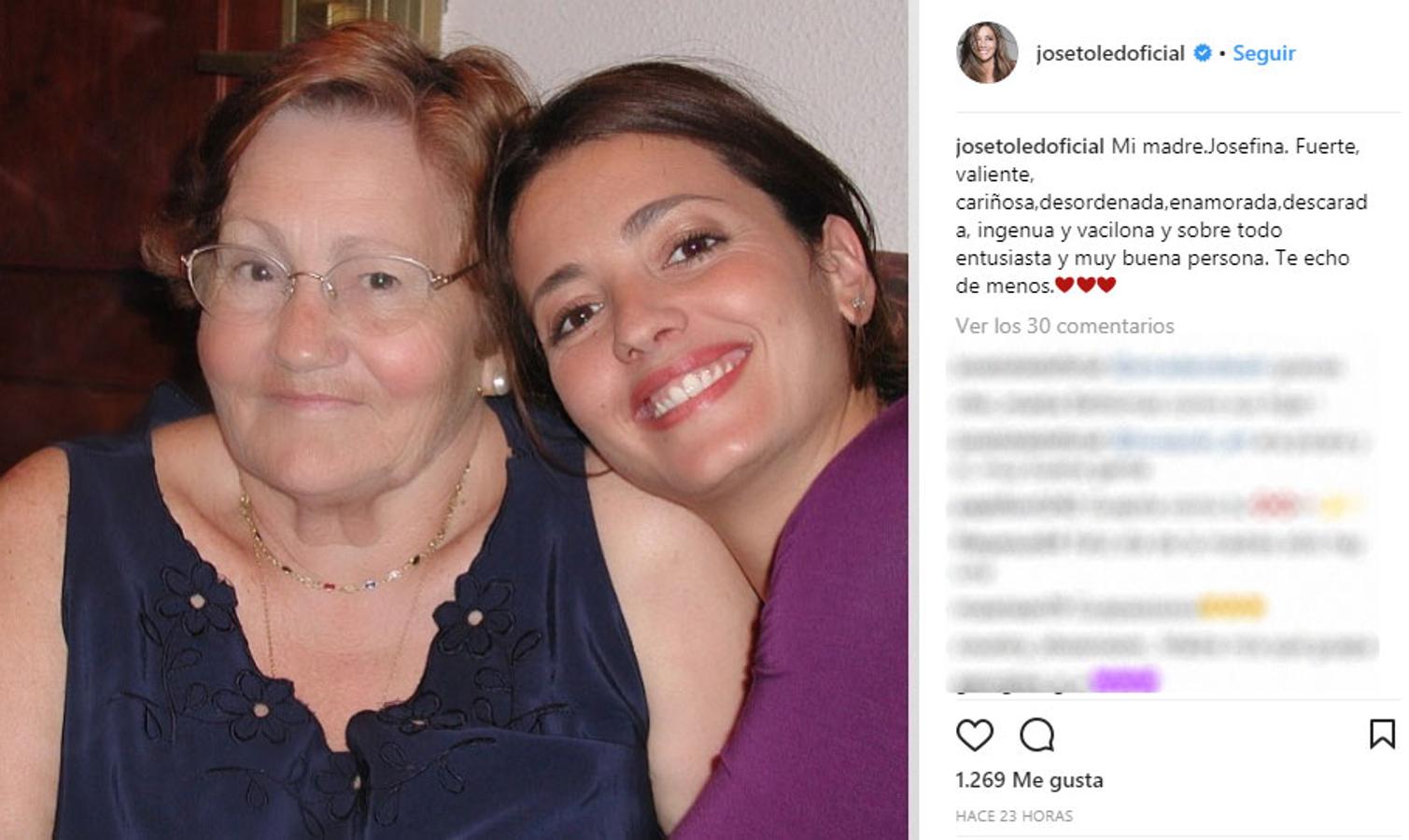 José Toledo recuerda a su madre con esta emotiva fotografía en la que define a su madre como una persona "fuerte, cariñosa, desordenada, descarada... y sobre todo buena persona".