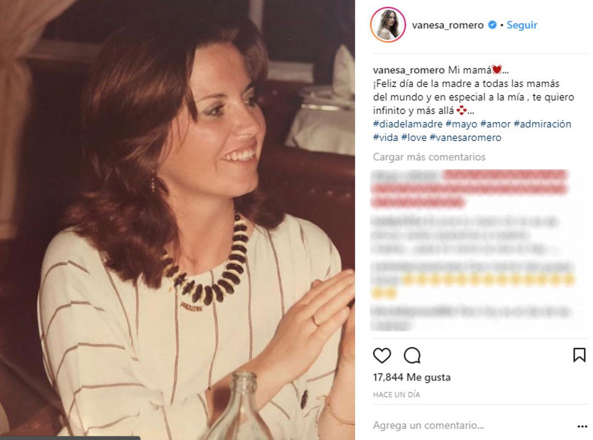 La actriz Vanesa Romero aprovechó para felicitar a su madre con esta fotografía donde le ha recordado lo muchísimo que la quiere.