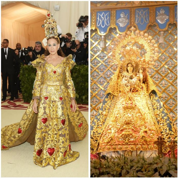 Sarah Jessica Parker, barroquísima. El parecido con Nuestra Señora del Santísimo Rosario de Manaoag, en Filipinas, es por pura acumulación.