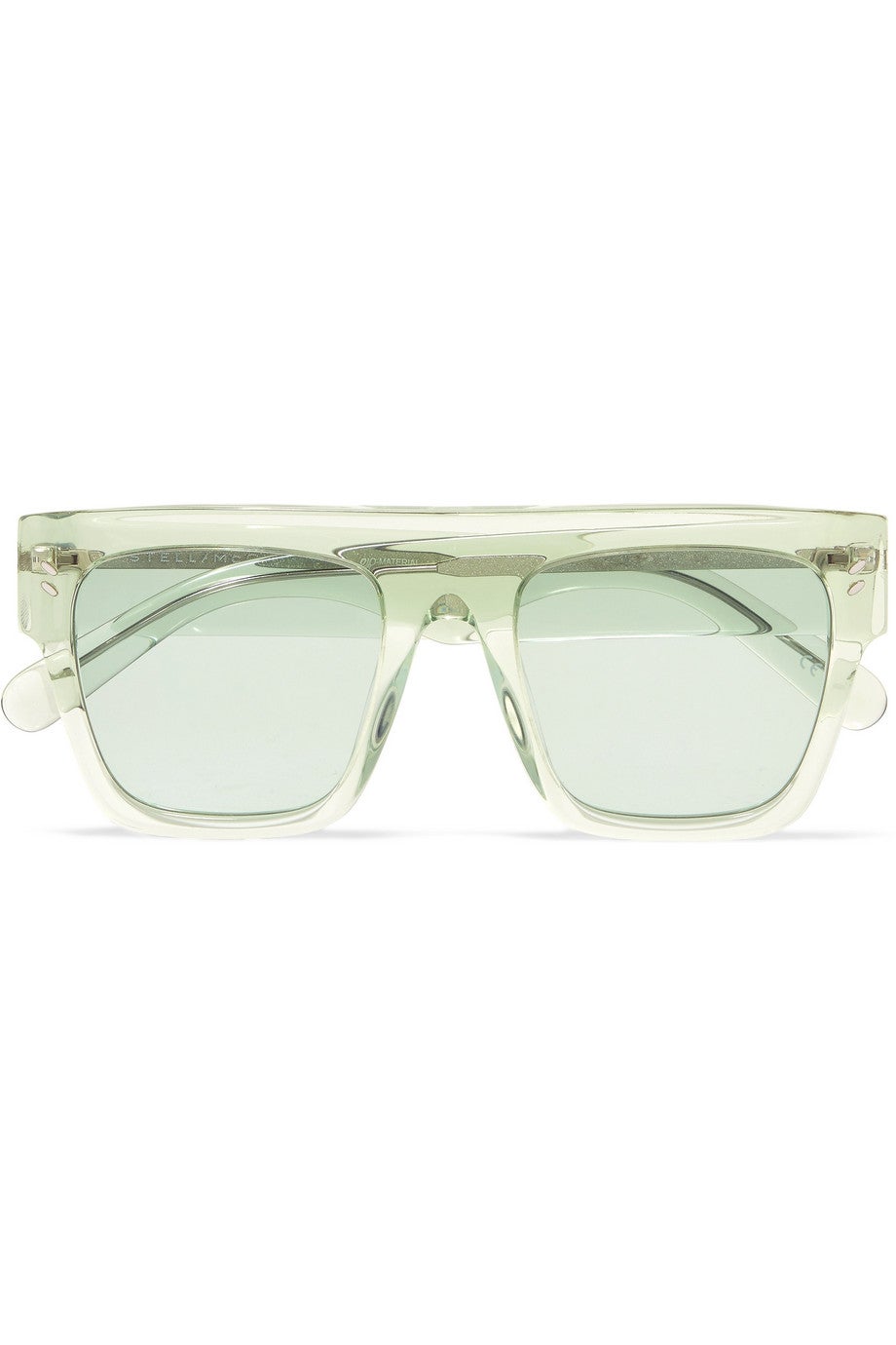 Gafas de sol de Stella McCartney en tono verde pastel con forma maxi cuadrada.