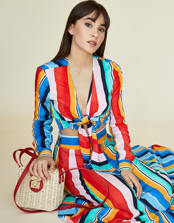 Aitana, para Stradivarius. Como modelo de la firma, la triunfita pudo probar la tendencia de los estampados coordinados con este conjunto de rayas.