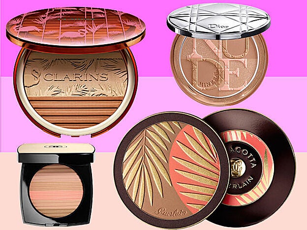 1. Poudre Soleil Edición Limitada 2018 de Clarins (49 euros). 2. Souffle de Soleil Diorskin Mineral Nude Luminizer Bronze de Dior (44 euros) 3. Les Beiges Armonía de Polvos Luminosos Efecto Buena Cara de Chanel (59 euros) 4. Terracotta Sous Les Palmiers de Guerlain (68,10 €). Exclusiva en Douglas.
