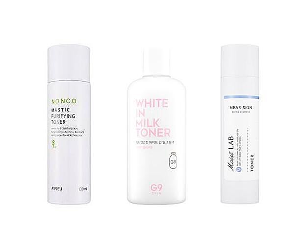 Mastic Purifying Toner de Monco para Planet Skin (18,90 €), White In Milk Toner de G9 Skin para Miin Cosmetics (26,99 €) y Moist Lab Toner de Near Skin Glam para Soko Glam (15 €).