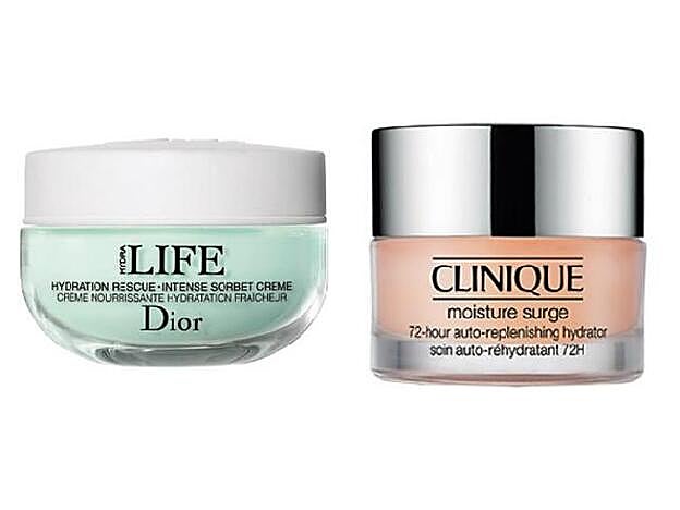 Hydra Life Crema Hidratante Intense Sorbet Cream de Dior (62 €). Moisture Surge Gel-Crema Auto-Rehidratante 72h de Clinique (39 €).