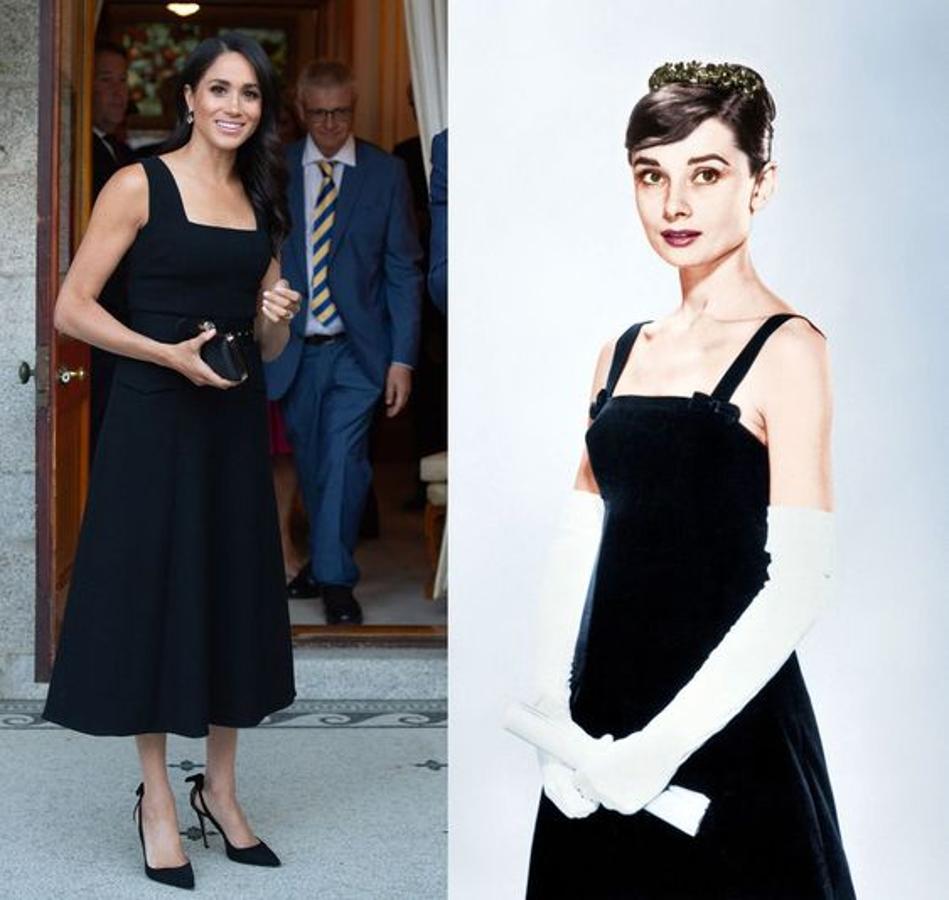 La última en ser objeto de comparaciones con la actriz ha sido Meghan Markle. Su elegancia natural e incluso algunos de sus looks (como este con vestido negro) han hecho inevitables los comentarios sobre sus similitudes.