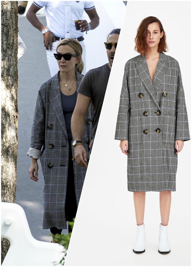 Este abrigo de cuadros (no te asustes, es de tela fina y perfecto para el otoño) es una de las pocas prendas que ha llevado Marta Ortega y aún está disponible. Es más, está rebajado.