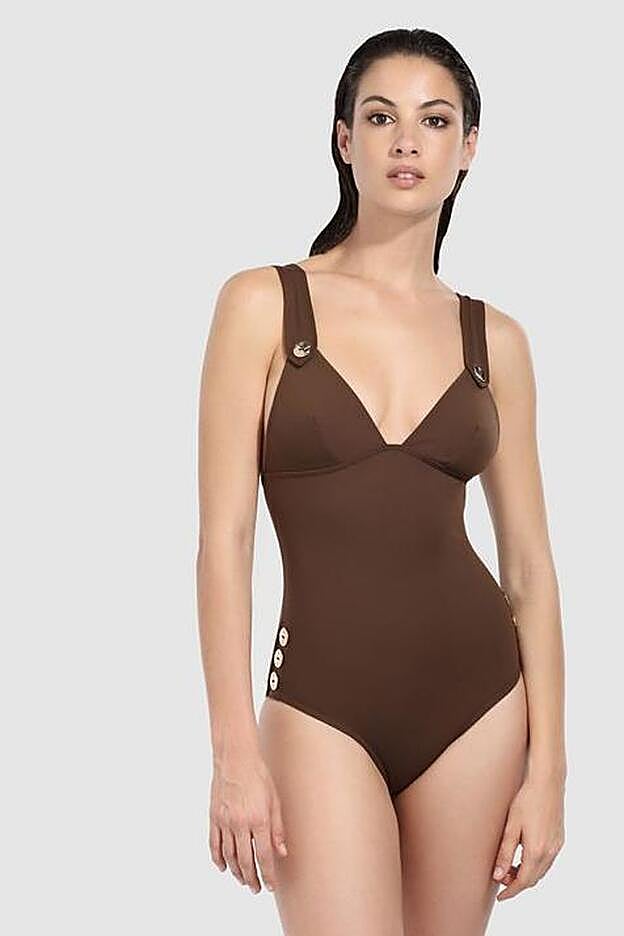 Bañador de mujer Énfasis Black con botones, 99 euros.
