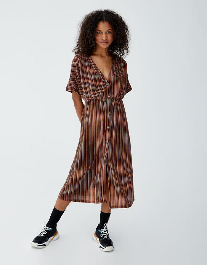 Vestido midi con botones y multicolor, 22,99 euros.