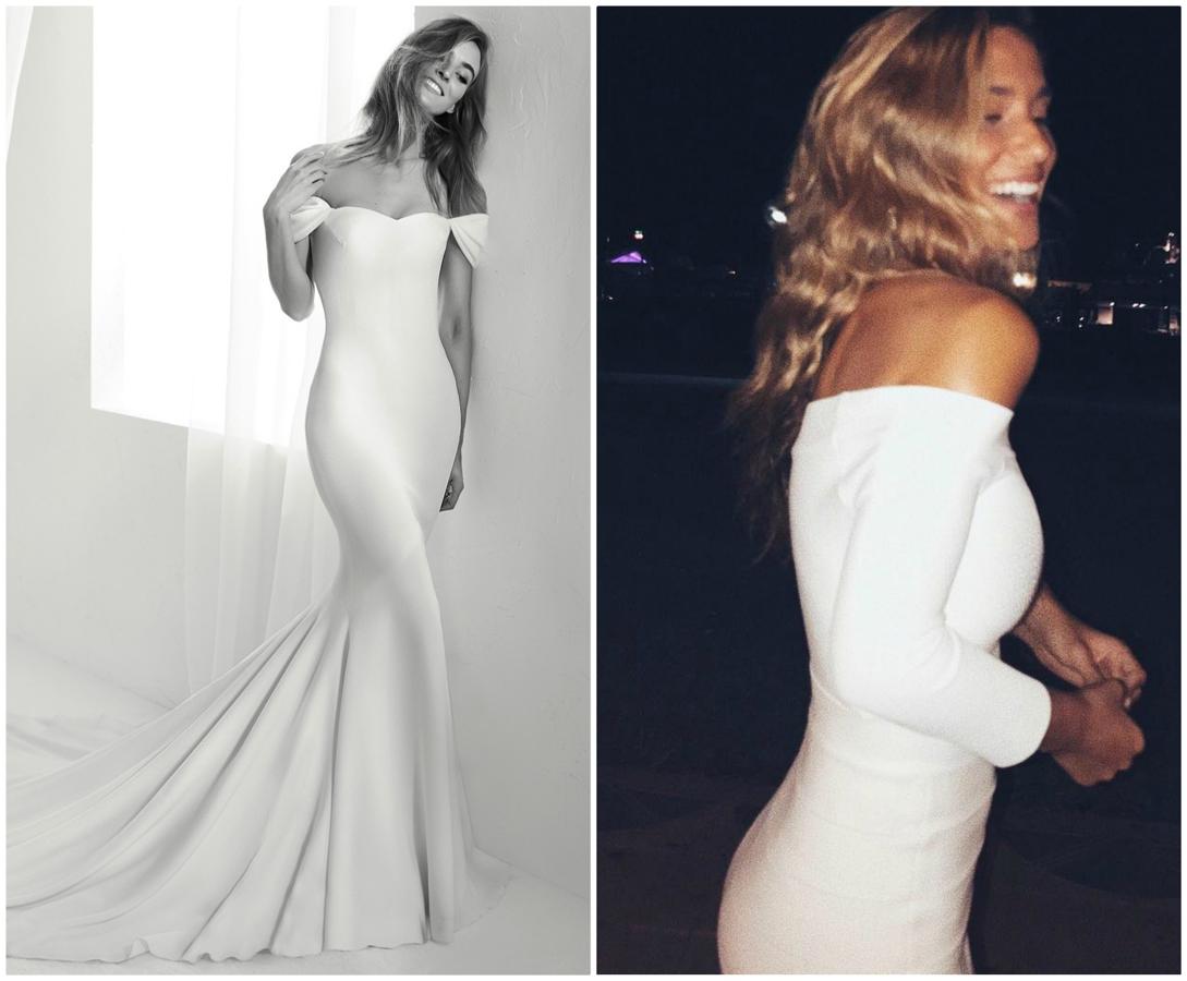 María Pombo sabe cómo sacar su lado más sexy sin perder estilo y elegancia. Por eso, un vestido de novia ajustadísimo y con escote 'off the shoulders' como este de Pronovias Atelier sería perfecto para su boda.