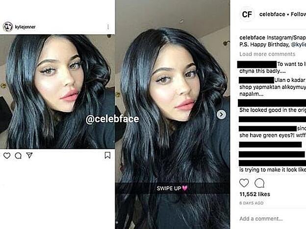 Comparación de retoques de Kylie Jenner.