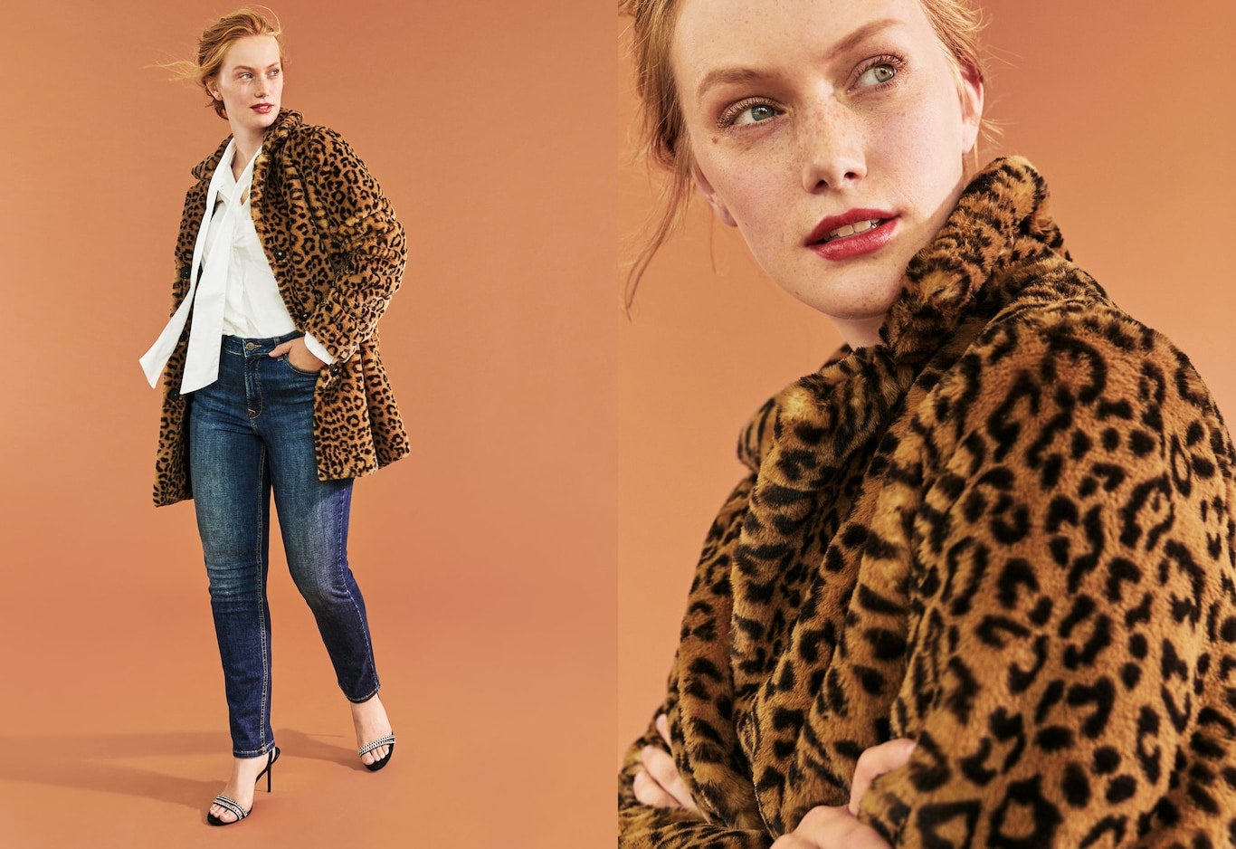 Vaqueros+camisa con lazada+ abrigo de pelo. Uno de los looks favoritísimos de Violeta, con un abrigo de pelo animal print con el largo justo como para no saturar (89,99 euros), unos vaqueros pitillo que estilizan la pierna (29,99 euros) y la camisa, un básico que añade el toque femenino de la lazada (y que aún no ha llegado a tienda).