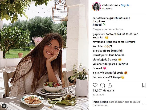 Carlota Bruna es vegetariana y en su cuenta de Instagram muestra platos saludables con asiduidad